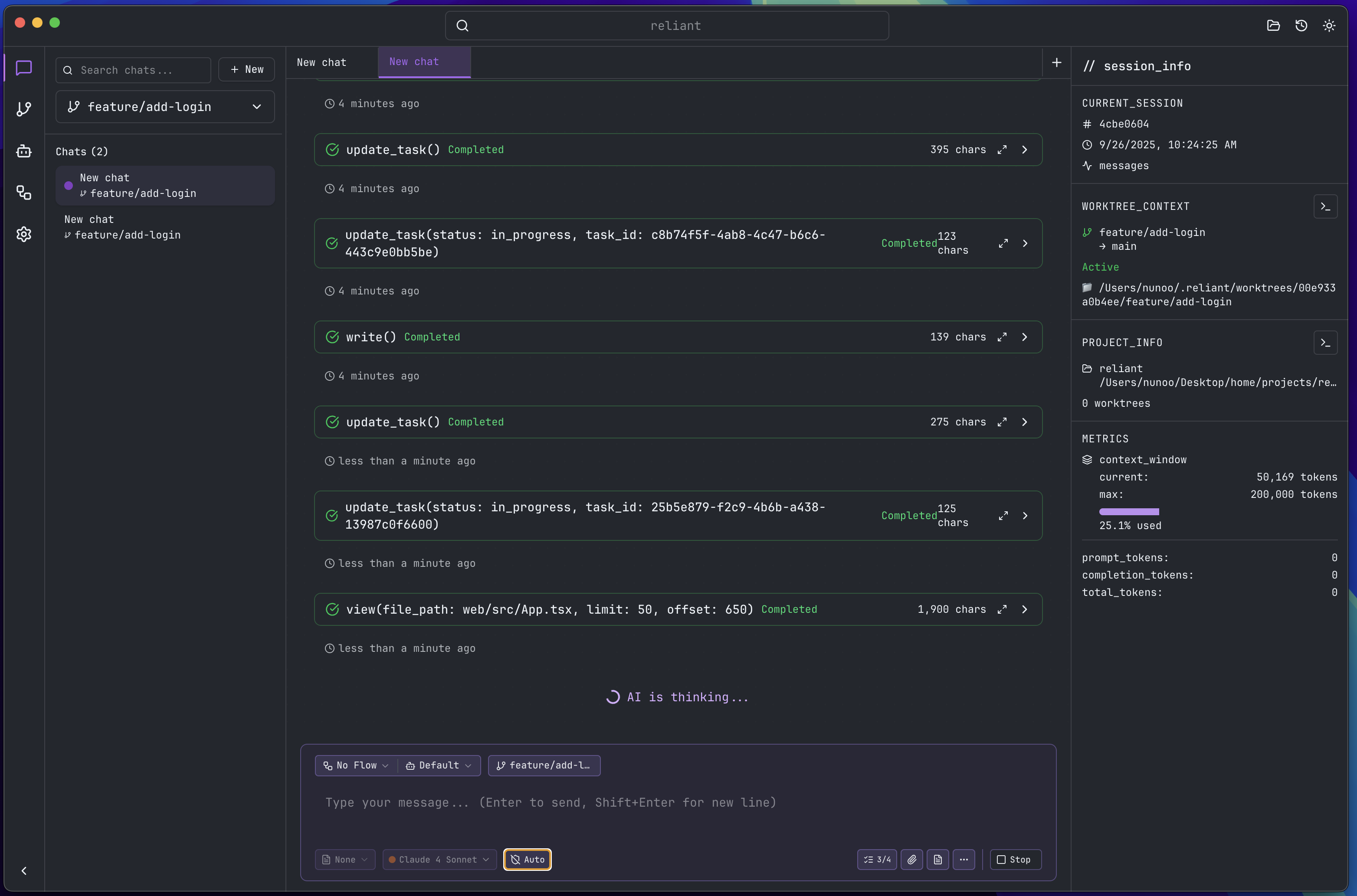 Placeholder: Auto-approval toggle activated (lightning bolt glowing) with notification showing 'Auto-approval enabled - AI will execute tools automatically'
